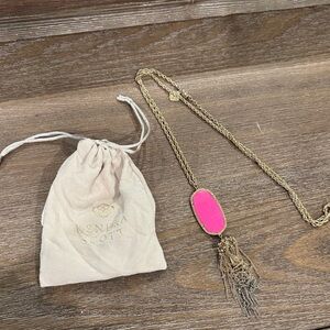 Kendra Scott Gold Necklace with Bright Pink Pendant